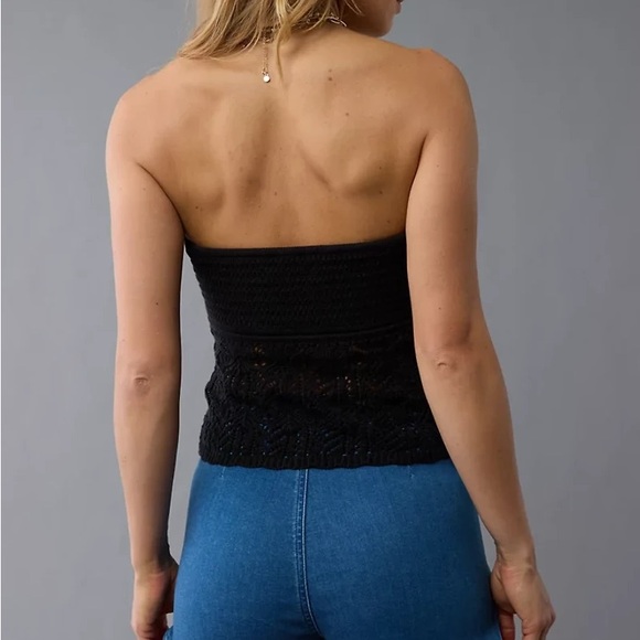 American Eagle black cinced front cropped crochet tube Top XL - Picture 11 of 12